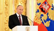 Russian President Vladimir Putin delivers a speech during a ceremony to receive letters of credence from newly-appointed foreign ambassadors at the Kremlin in Moscow on September 20, 2022. Sputnik/Pavel Bednyakov/Pool via REUTERS 