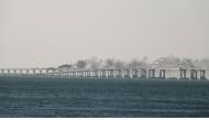 File photo of explosion that damaged the Crimea Bridge