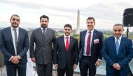 Minister of Finance H E Ali Ahmed Al Kuwari (first right), Governor of Qatar Central Bank H E Sheikh Bandar bin Mohammed bin Saoud Al Thani (centre), President of USQBC Scott Taylor, and Managing Director and Treasurer of the Board of Directors at USQBC Mohammed Barakat, during the dinner reception in Washington, DC, in the US, recently. 