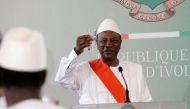 Then Guinea President Alpha Conde gives a speech at the Presidential Palace in Abidjan, Ivory Coast, April 26, 2019. File Photo / Reuters
