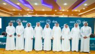 Sheikh Saud bin Khalid bin Hamad Al Thani, Board Member of Qatar Insurance Group; Prof. Dr. Khalid bin Ibrahim Al Sulaiti, Katara Cultural Village Foundation General Manager with other officials pose for a group photo.