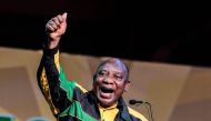 South African President Cyril Ramaphosa gives a speech to launch the 55th National Conference of the African National Congress (ANC) at the National Recreation Center (NASREC) in Johannesburg on December 16, 2022. (Photo by LUCA SOLA / AFP)