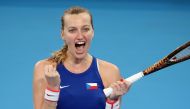 Czech Republic's Petra Kvitova celebrates after victory against Jessica Pegula of the US during their women singles match of the United Cup tennis tournament in Sydney on December 30, 2022. (Photo by DAVID GRAY / AFP) 