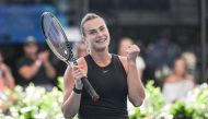 Belarusian tennis player Aryna Sabalenka celebrates after winning the final of the WTA Adelaide International tournament against Czech Linda Noskova in Adelaide on January 8, 2023. (Photo by Brenton EDWARDS / AFP)