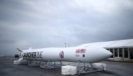 A replica model of Virgin Orbit's LauncherOne rocket sits in a media area ahead of UK's First launch at Newquay Airport in Newquay, Britain, January 8, 2023. (REUTERS/Henry Nicholls)