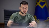 File Photo: Ukraine's President Volodymyr Zelenskiy attends the NATO summit via video link, in Kyiv, Ukraine, June 29, 2022. (Ukrainian Presidential Press Service via REUTERS)