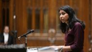 British Home Secretary Suella Braverman speaks during the Ministerial Statement on Migration and Economic Development Partnership at the House of Commons in London, Britain, December 19, 2022. (UK Parliament/Jessica Taylor/Handout via REUTERS)