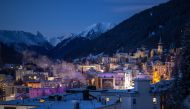A photograph shows a general view of the alpine resort of Davos, on the opening day of the annual World Economic Forum (WEF) in Davos on January 16, 2023. (Photo by Fabrice Coffrini / AFP)