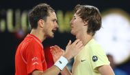 Sebastian Korda of the US shakes hands with Russia's Daniil Medvedev after winning his third round match at the Australian Open in Melbourne Park, Melbourne, Australia, January 21, 2023. (REUTERS/Hannah Mckay)