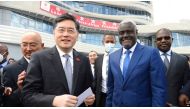 China's Foreign Minister, Qin Gang, left, and African Union Commission (AUC) chair Moussa Faki Mahamat attend the inauguration of the Africa Centers for Disease Control and Prevention (Africa CDC) in Addis Ababa, Ethiopia, on January 11, 2023.
