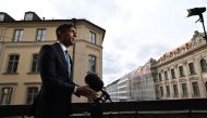 Britain's Prime Minister Rishi Sunak gives a tv interview on the sidelines of the Munich Security Conference (MSC) in Munich, southern Germany, on February 18, 2023.  (Photo by Ben Stansall / POOL / AFP)