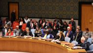 Members of the United Nations Security Council listen as Minister of Foreign Affairs in Albania Olta Xhaçka speaks during a meeting on February 23, 2023 at UN Headquarters in New York City. Michael M. Santiago/Getty Images/AFP 