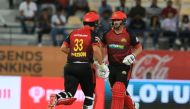 World Giants' Aaron Finch and Shane Watson run between  the wickets during their Legends League Cricket match against India Maharajas at Asian Town International Stadium in Doha, yesterday. Pic: LLC