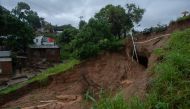 A general view of a landslide at Mbayani in Blantyre, on March 13, 2023, due to heavy rains following the effects of cyclone Freddy. - Malawi's leader on March 13, 2023 declared a state-of-disaster in several southern districts including the commercial hub Blantyre after the powerful cyclone Freddy made a come-back killing dozens. (Photo by Amos Gumulira / AFP)
