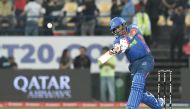 India Maharajas batsman Robin Uthappa hits a boundary.