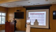 A Qatargas official makes a presentation at the Coral Reef Workshop.