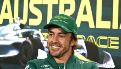 Aston Martin's Spanish driver Fernando Alonso speaks at a drivers press conference ahead of the 2023 Formula One Australian Grand Prix at the Albert Park Circuit in Melbourne on March 30, 2023. Photo by WILLIAM WEST / AFP