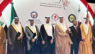 Minister of State for Energy Affairs H E Saad Sherida Al Kaabi (center) along with other delegation during electrical interconnection project  event held yesterday in Dammam.