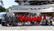 Al Duhail players and officials pose for a photograph after arriving in Seefeld, Austria for their training camp, yesterday.