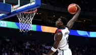USA Anthony Edwards shoots during the FIBA Basketball World Cup group C match between USA and Jordan at Mall of Asia Arena in Pasay, Metro Manila on August 30, 2023. Photo by JAM STA ROSA / AFP