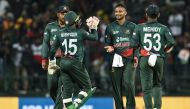 Bangladesh's captain Shakib Al Hasan (2R) celebrates with teammates during the Asia Cup 2023 one-day international (ODI) cricket match with Sri Lanka at the Pallekele International Cricket Stadium in Kandy on August 31, 2023. (Photo by Ishara S. Kodikara / AFP)