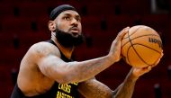 File: LeBron James #23 of the Los Angeles Lakers warms up prior to facing the Houston Rockets at Toyota Center on November 08, 2023 in Houston, Texas. (Photo by Carmen Mandato / Getty Images / AFP)