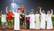 The connection of Maguroor celebrate after the Hamad Ahmed Hassan Al Malki Al Jehani-owned five-year-old won the Umm Bab Cup at the sixth Al Rayyan Meeting.