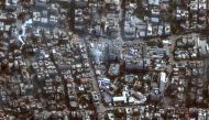 This handout satellite picture released by Maxar Technologies on November 12, 2023, shows the damage arround the Shifa Hospital in Gaza City's al-Rimal district. (Photo by Satellite image 2023 Maxar Technologies / AFP)