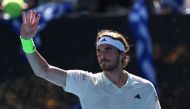 Greece's Stefanos Tsitsipas celebrates winning against Belgium's Zizou Bergs after their men's singles match on day two of the Australian Open tennis tournament in Melbourne on January 15, 2024. (Photo by David GRAY / AFP)