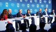 Minister of Finance, H E Ali bin Ahmed Al Kuwari, with othe participants at the session titled Gulf Economies organised on the sidelines of the World Economic Forum Davos 2024 in Switzerland.