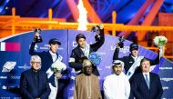 President of the Federal Republic of Nigeria‏ H E Bola Ahmed Tinubu crowned the podium winners of LGCT Grand Prix of Doha at Al Shaqab's Longines Arena. Member of the Board of Directors at Al Shaqab Rashid bin Nasser Sraiya Al Kaabi and Event President Jan Tops are also present. 