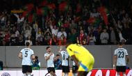 Portugal's forward #09 Goncalo Ramos (2L) celebrates scoring his team's fifth goal during the international friendly football match between Portugal and Sweden at the Dom Afonso Henriques stadium in Guimaraes, on March 21, 2024. (Photo by MIGUEL RIOPA / AFP)
