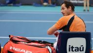 Andy Murray of Great Britain looks on after losing in three sets against Tomas Machac of the Czech Republic on Day 9 of the Miami Open at Hard Rock Stadium on March 24, 2024 in Miami Gardens, Florida. Al Bello/Getty Images/AFP
