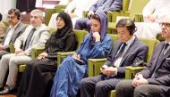 H H Sheikha Moza bint Nasser, Chairperson of Qatar Foundation with Minister of Public Health H E Dr. Hanan Mohammed Al Kuwari (third left) and other dignitaries at the event.