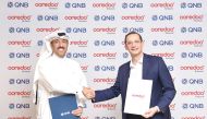 Khalid Ahmed Al Sada, Senior Executive Vice President - Group Corporate and Institutional Banking at QNB with Michelangelo Giacco, CEO of Ooredoo Fintech.