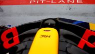 The wet Pit-Lane is seen in front of the Oracle Red Bull Racing garage prior to practice ahead of the F1 Grand Prix of Canada at Circuit Gilles Villeneuve on June 07, 2024 in Montreal, Quebec. Mark Thompson/Getty Images/AFP (Photo by Mark Thompson / GETTY IMAGES NORTH AMERICA / Getty Images via AFP)