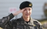 BTS member J-hope salutes after being discharged from his mandatory military service outside a military base in Wonju on October 17, 2024. Photo by JUNG YEON-JE / AFP