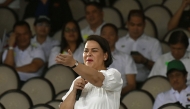(FILES) Philippines' Vice President Sara Duterte speaks during the kick-off rally for the New Philippines movement at Quirino Grandstand in Manila on January 28, 2024. (Photo by JAM STA ROSA / AFP)

