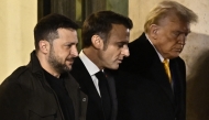 (From left) Ukraine's President Volodymyr Zelensky, France's President Emmanuel Macron, and US president-elect Donald Trump after a meeting at the Elysee Presidential Palace in Paris on December 7, 2024. (Photo by Julien De Rosa / AFP)