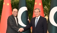Chinese Premier Li Qiang meets with Pakistani President Asif Ali Zardari, who is on a state visit to China, at the Great Hall of the People in Beijing, capital of China, Feb. 6, 2025. (Xinhua/Li Xiang)
