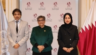 Permanent Representative of Qatar to UN H E Sheikha Alya Ahmed bin Saif Al Thani (right), Director General of QFFD H E Fahad Al Sulaiti (left), and the UN Under-Secretary-General and High Representative for OHRLLS H E Rabab Fatima on the occasion.
