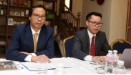 Ambassador of Vietnam to Qatar H E Nguyen Huy Hiep (left) addressing the event at the embassy premises yesterday.