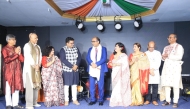 Ambassador of India to Qatar H E Vipul (centre) with artists and officials at the event.