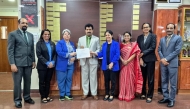  School officials with the award.