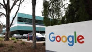 A sign is posted in front of an office at Google headquarters in Mountain View, California, US.
