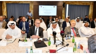 Ambassador H E Hans-Udo Muzel (second left); and QC Chairman Sheikh Khalifa bin Jassim Al Thani (centre) with other officials during the meeting, yesterday.