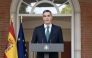 This handout photo taken on September 8, 2025 and provided by the Moncloa Palace shows Spanish Prime Minister Pedro Sanchez announcing several measures including an arms embargo on Israel and a ban on ships carrying fuel for Israeli military personnel from docking in Spanish ports, to 