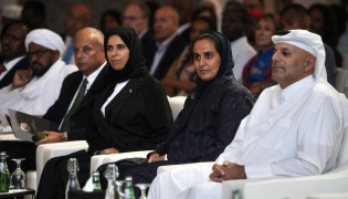 Minister of Education and Higher Education H E Lolwah Al Khater and Chairperson of Qatar Museums H E Sheikha Al Mayassa bint Hamad bin Khalifa Al Thani attending the conference.