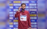 Qatar's Abderrahman Samba poses with his bronze medal.