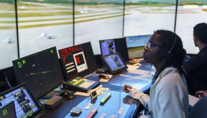Students work in a simulated tower environment at the FAA Academy in Oklahoma City on July 9. Photo credit: Nick Oxford/For The Washington Post
